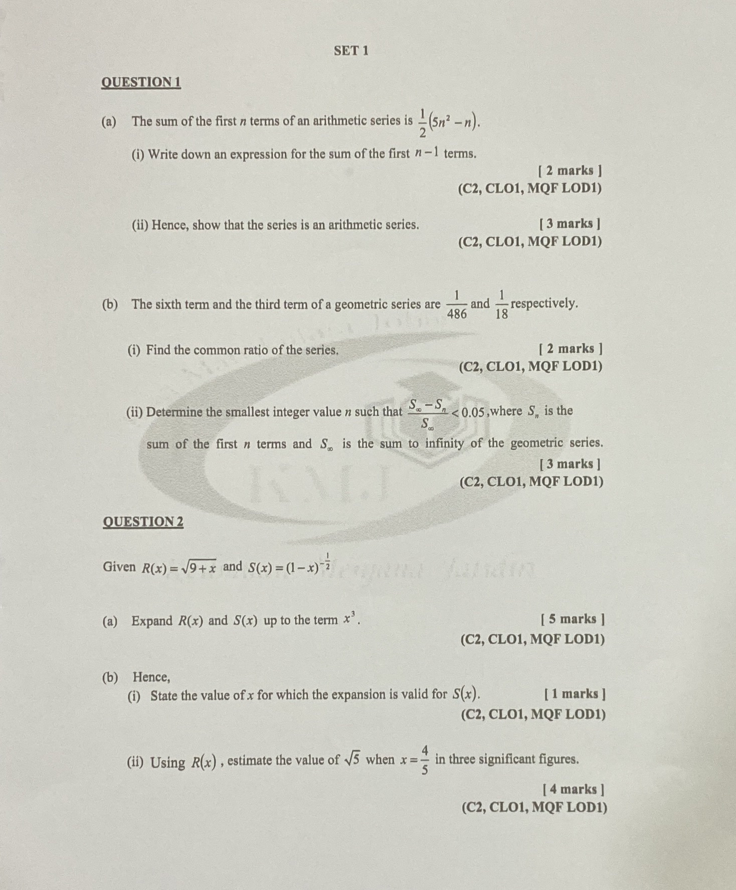 can you show me the working with correct answer? SET 1 QUESTION