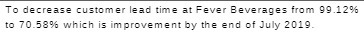 To decrease customer lead time at Fever Beverages from 99.12% to 70.58%