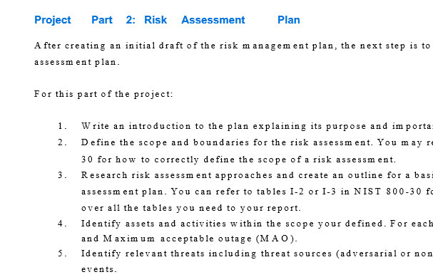  Project Part 2: Risk Assessment Plan After creating an initial draft