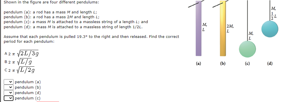 _; pendulum (c): a mass M is attached to a massless string