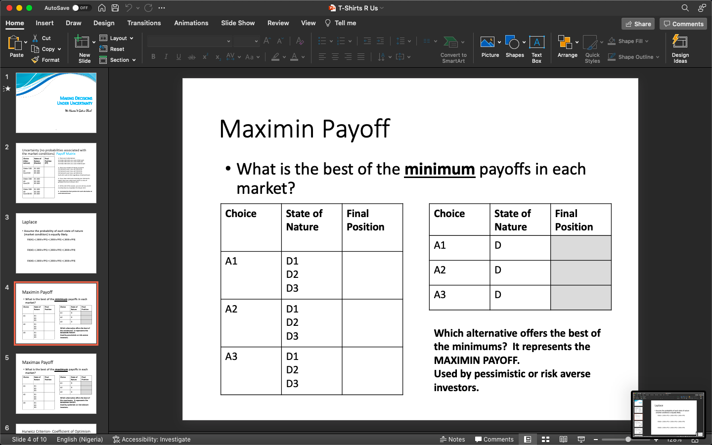 100. If only 100 T-shirts are ordered, the cost is $10 per