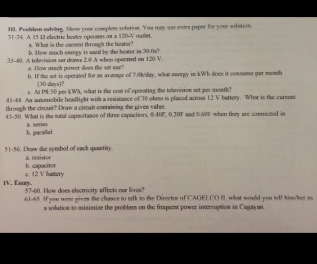 gen phys - 12 Ill. Problem solving, Show your complete solution. You