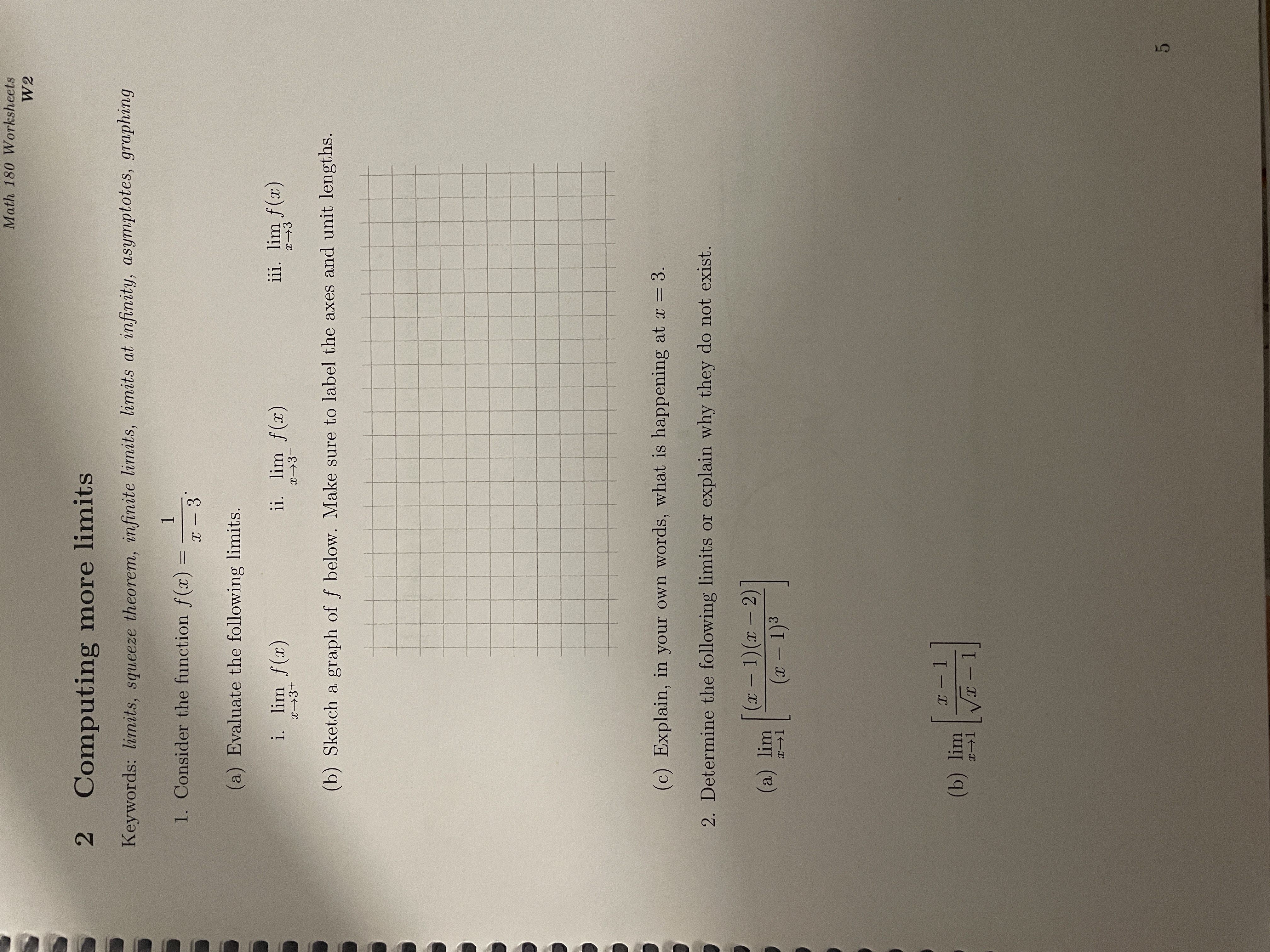 Math 180 Worksheets W2 6. Consider the function f(x) 3x2 - x