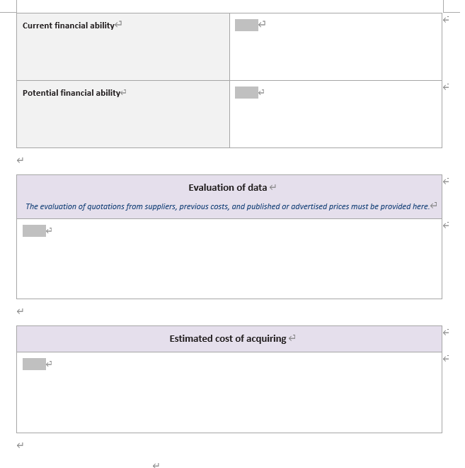  Current financial ability Potential financial ability Evaluation of data The evaluation
