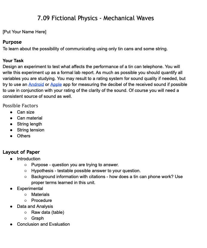 7.09 Fictional PhysiCS - Mechanical Waves [Put Your Name Here] Purpose