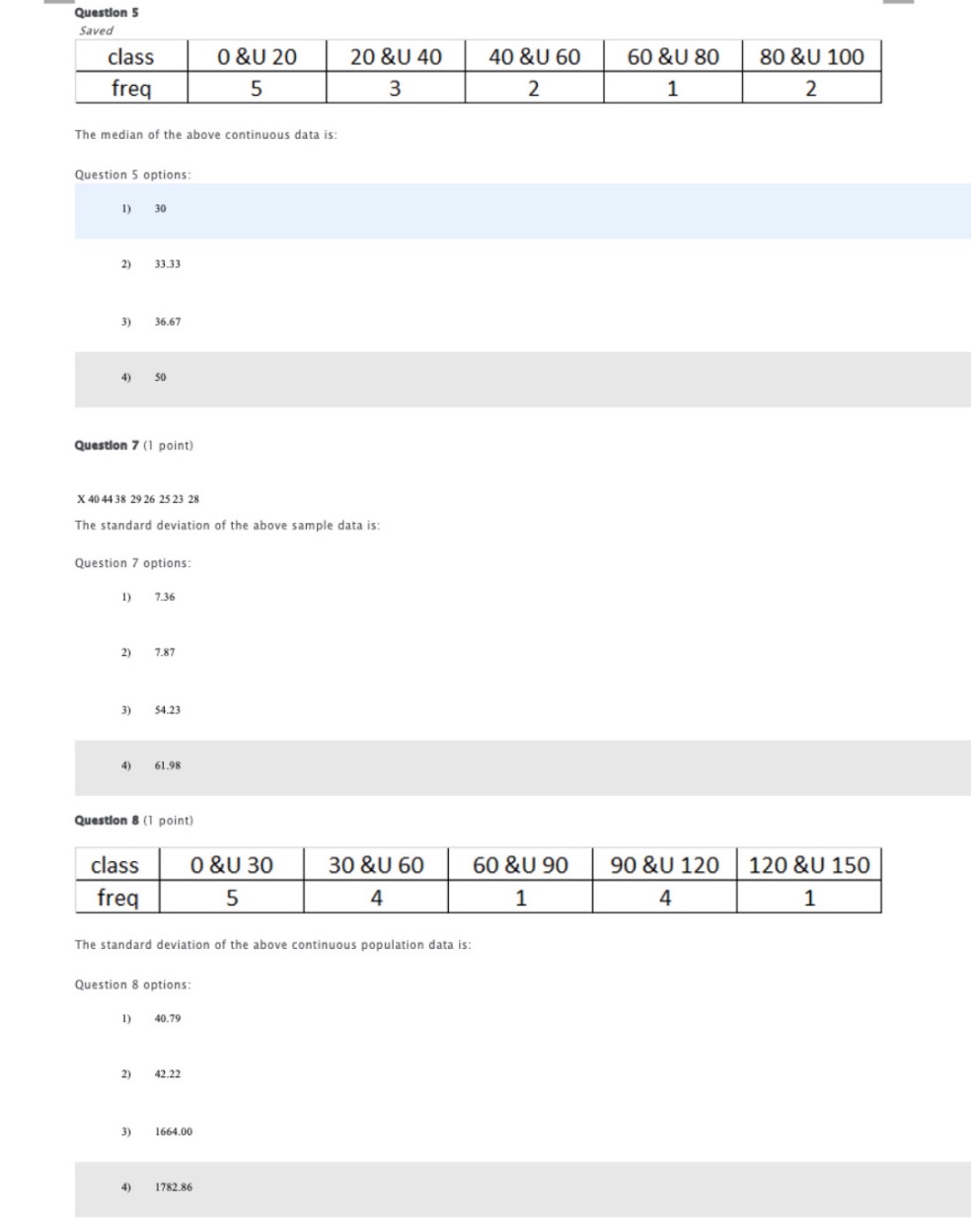 Question 5 Saved class 0 &U 20 20 & U 40