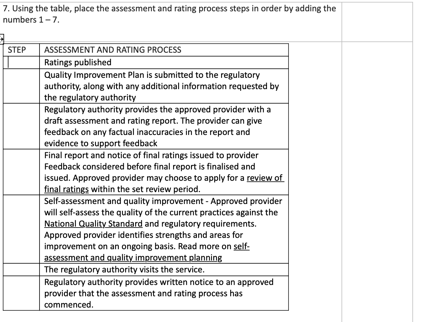 in order by adding the numbers 1-7. STEP ASSESSMENT AND RATING PROCESS