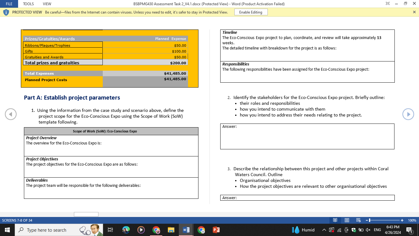 to take approximately 13 weeks. Expo satchel $500.00 Eco friendly freebies $200.00