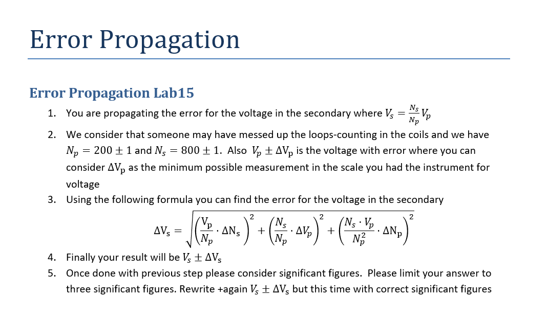 Error Propagation Error Propagation Lab 1 5 N5 1. You are