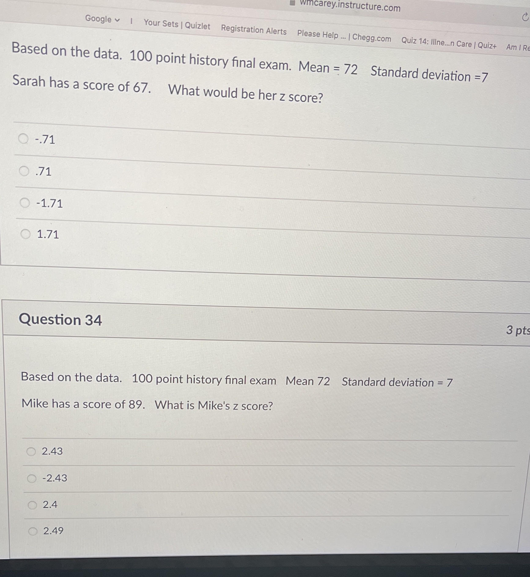 wmcarey.instructure.com Google | Your Sets | Quizlet Registration Alerts Please Help