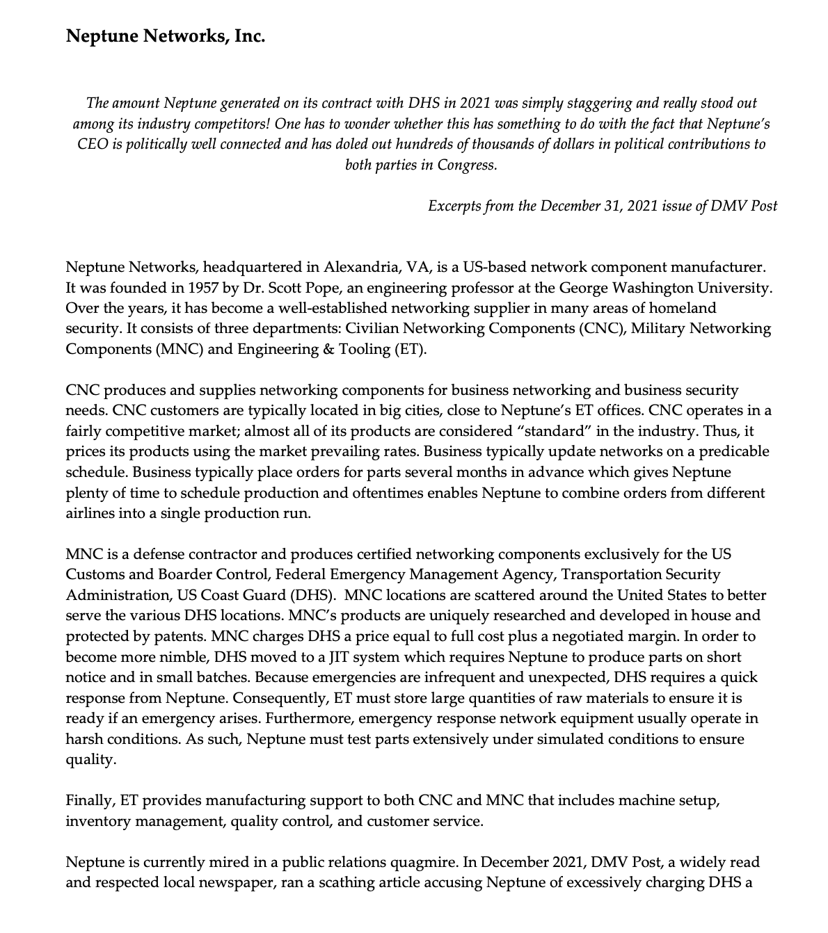 120,000 per year, what should the transfer price be? Neptune Networks, Inc.