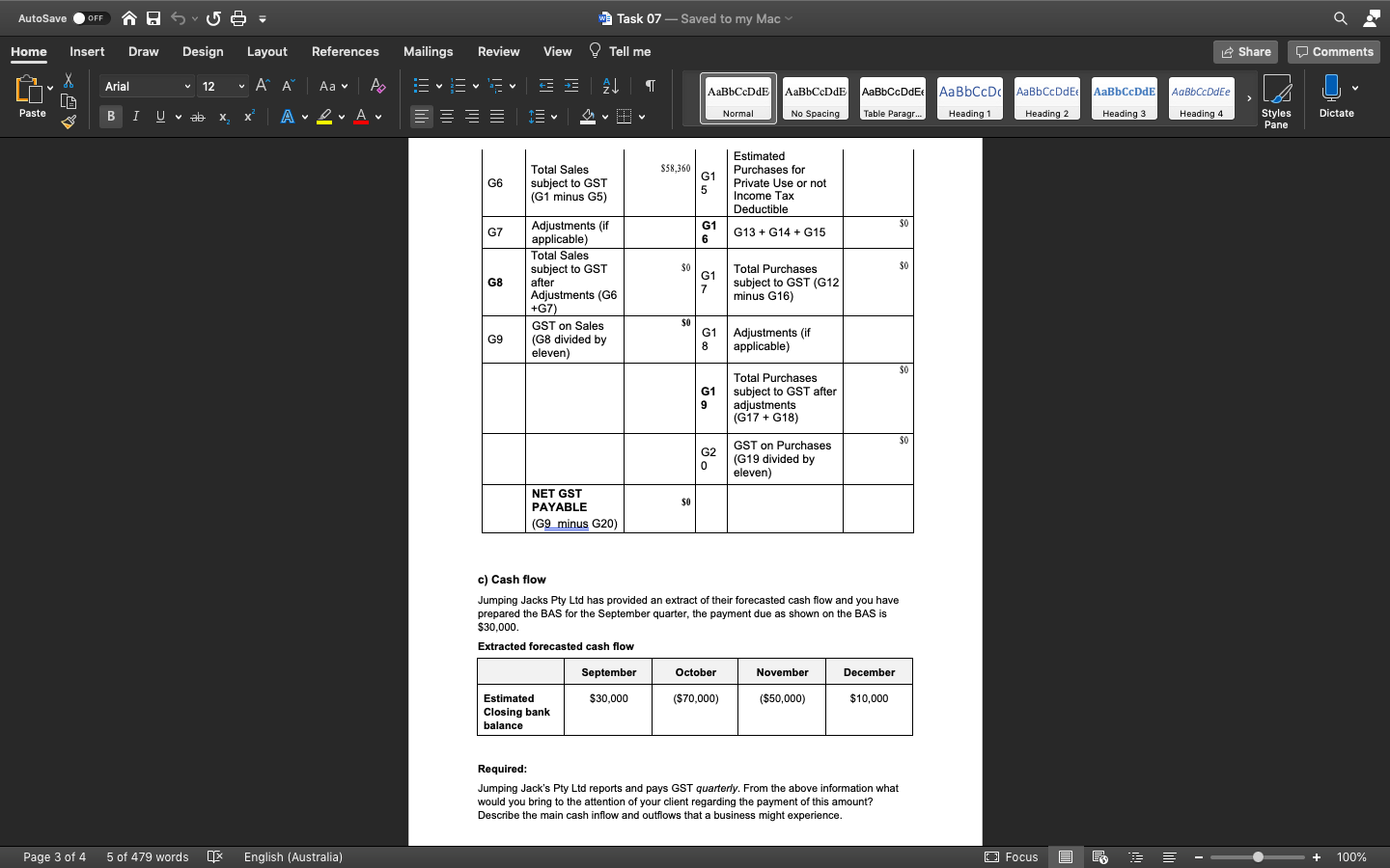  BAS using a classification worksheet AutoSave . OFF w Task 07