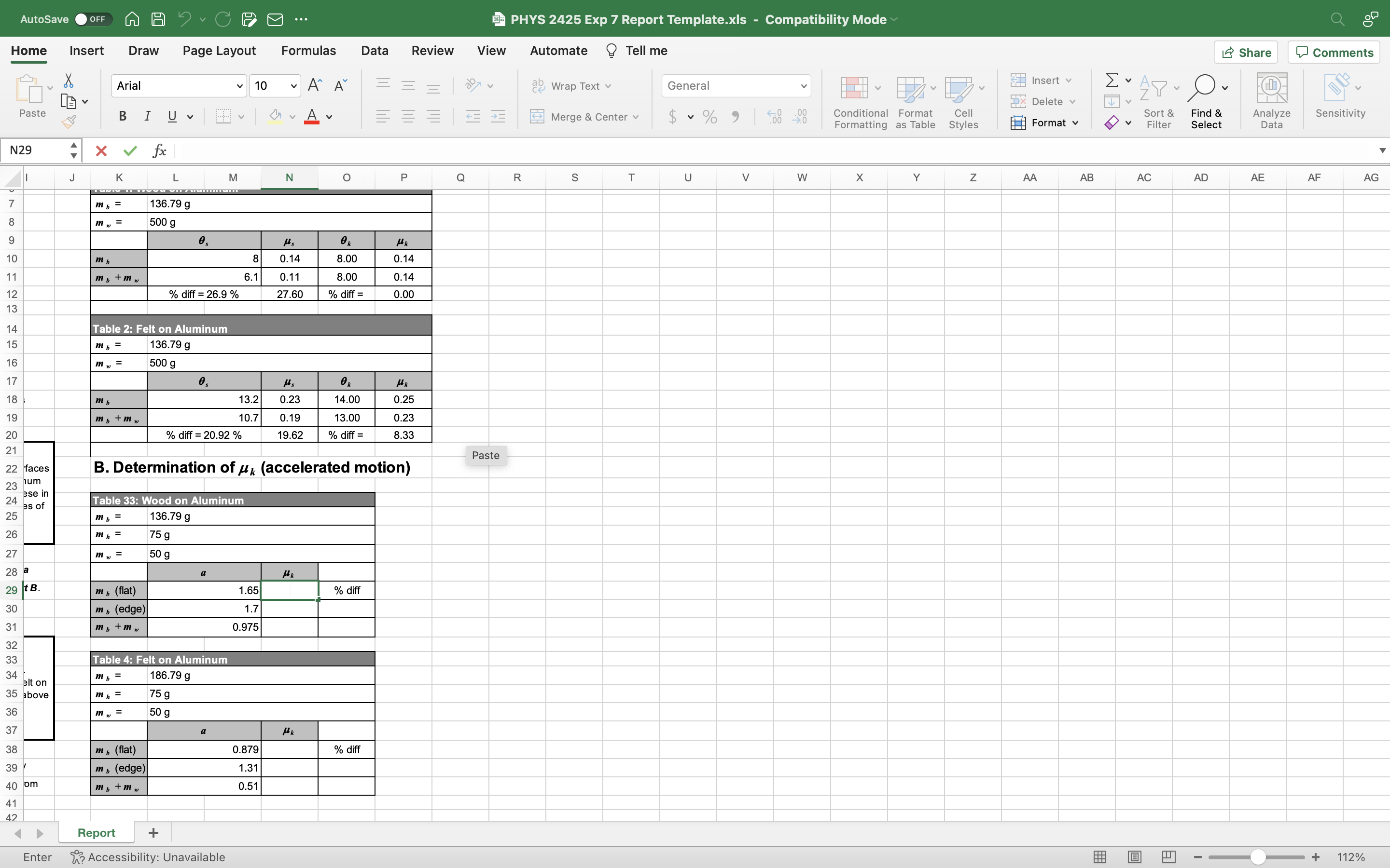 7 Report Template.xIs - Compatibility Mode Home Insert Draw Page Layout Formulas