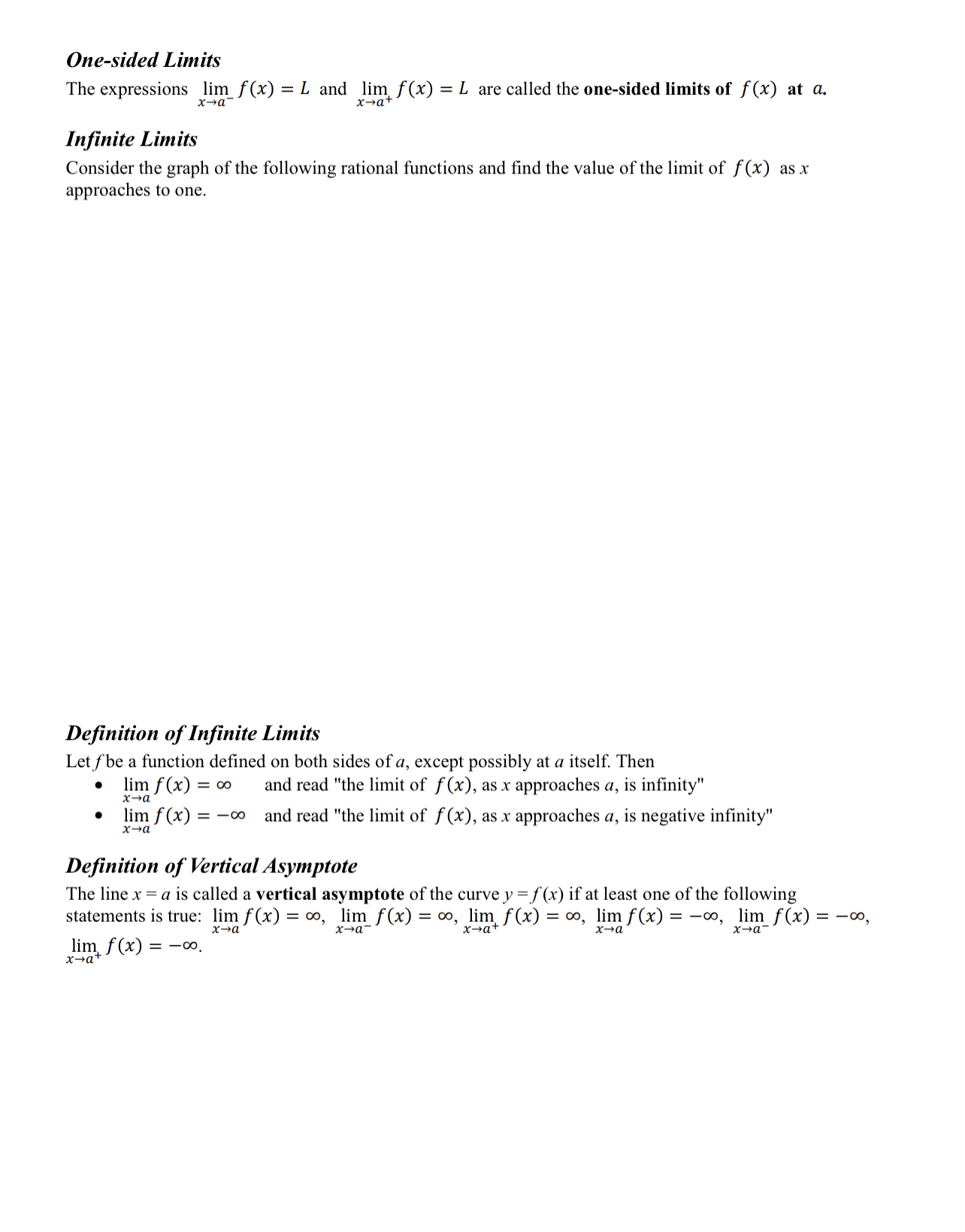  One-sided Limits The expressions lim f(x) = L and lim, f(x)