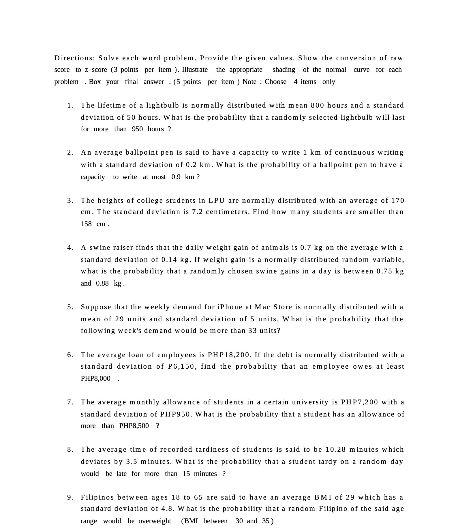 conversion of raw score to z-score (3 points per item ). Illustrate