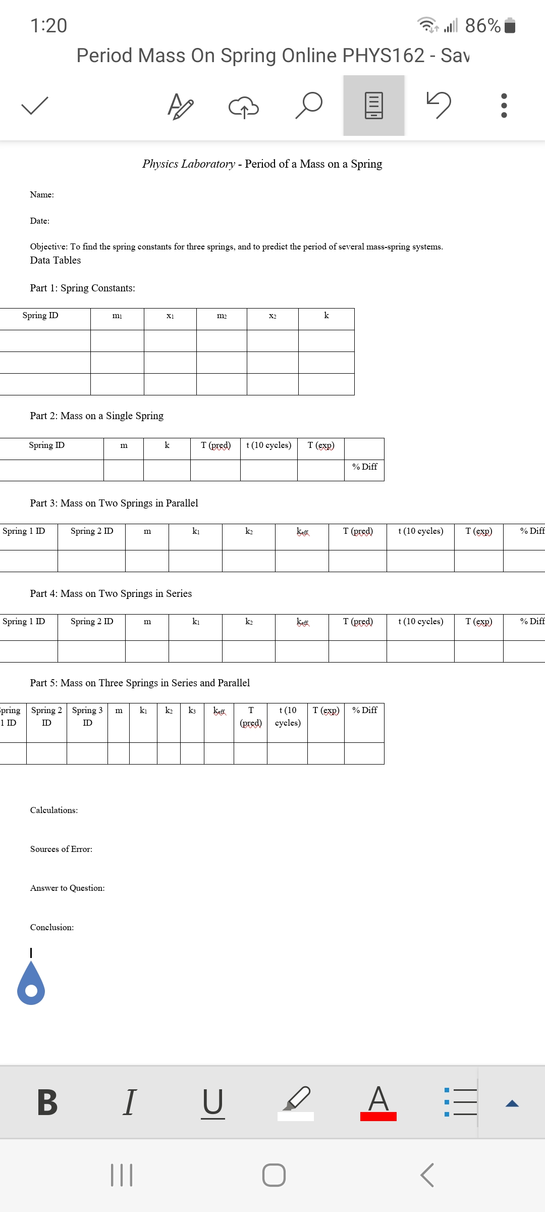 three springs. and to predict the period of several mass-spring sys'rems. "T