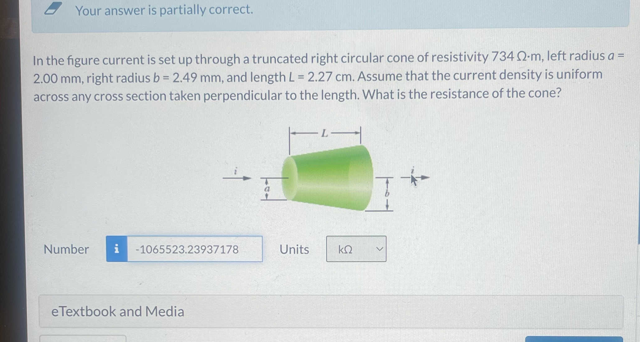  Your answer is partially correct. In the figure current is set
