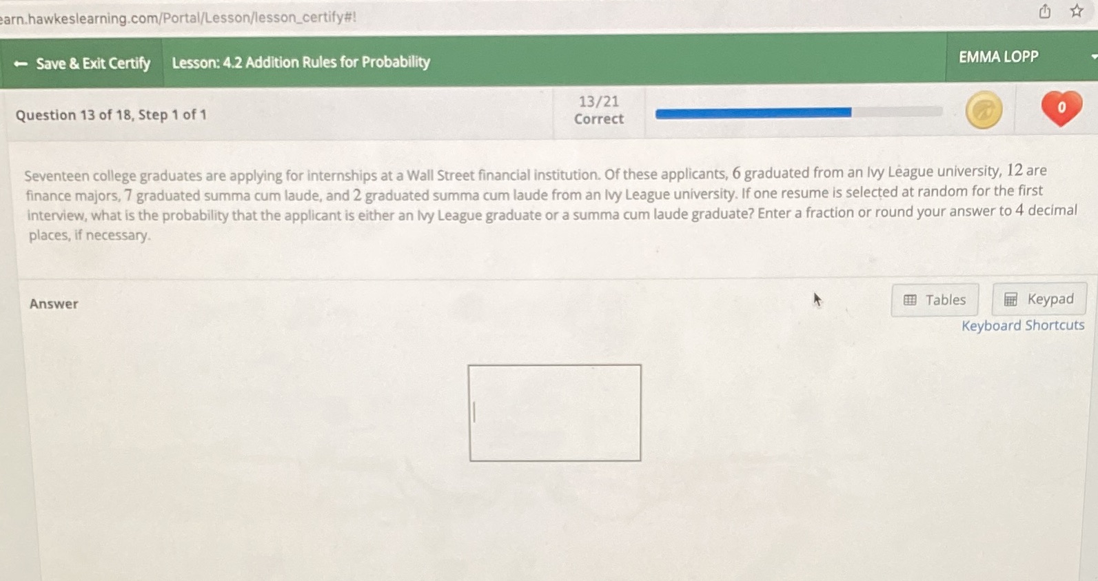 earn.hawkeslearning.com/Portal/Lesson/lesson_certify#! - Save & Exit Certify Lesson: 4.2 Addition Rules for