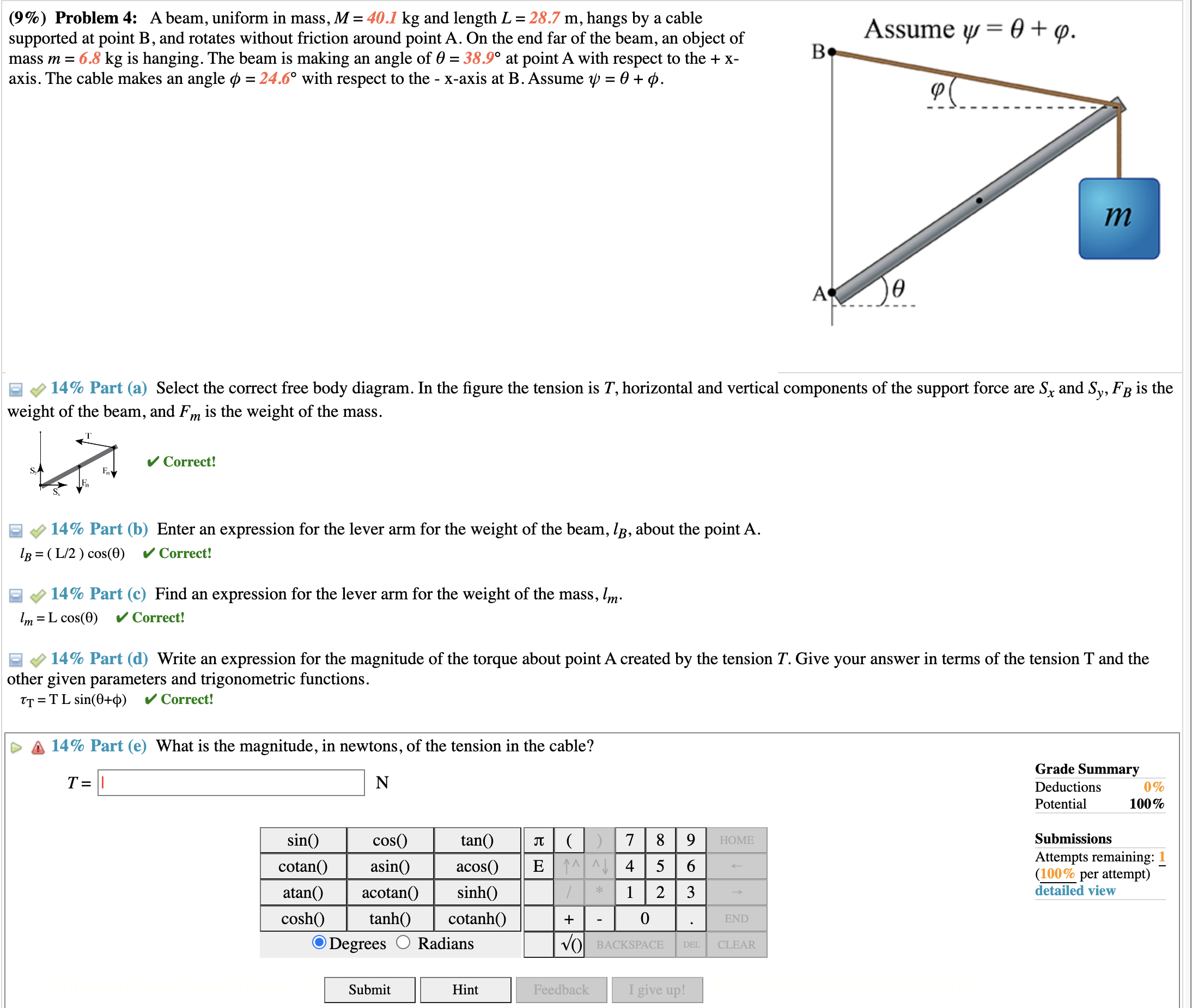 Need Help with Part e only. What is the magnitude in newtons