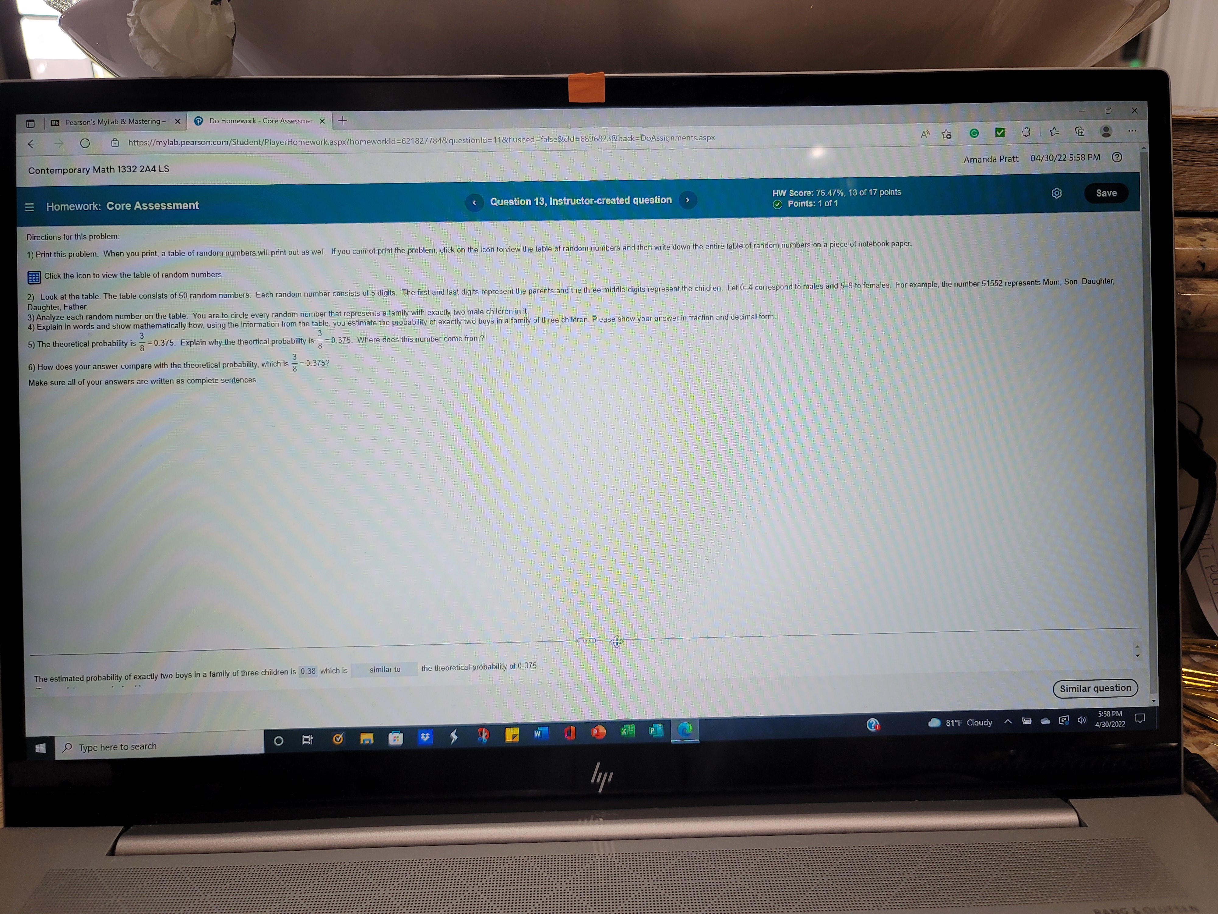 2A4 LS Amanda Pratt 04/30/22 5:58 PM = Homework: Core Assessment HW