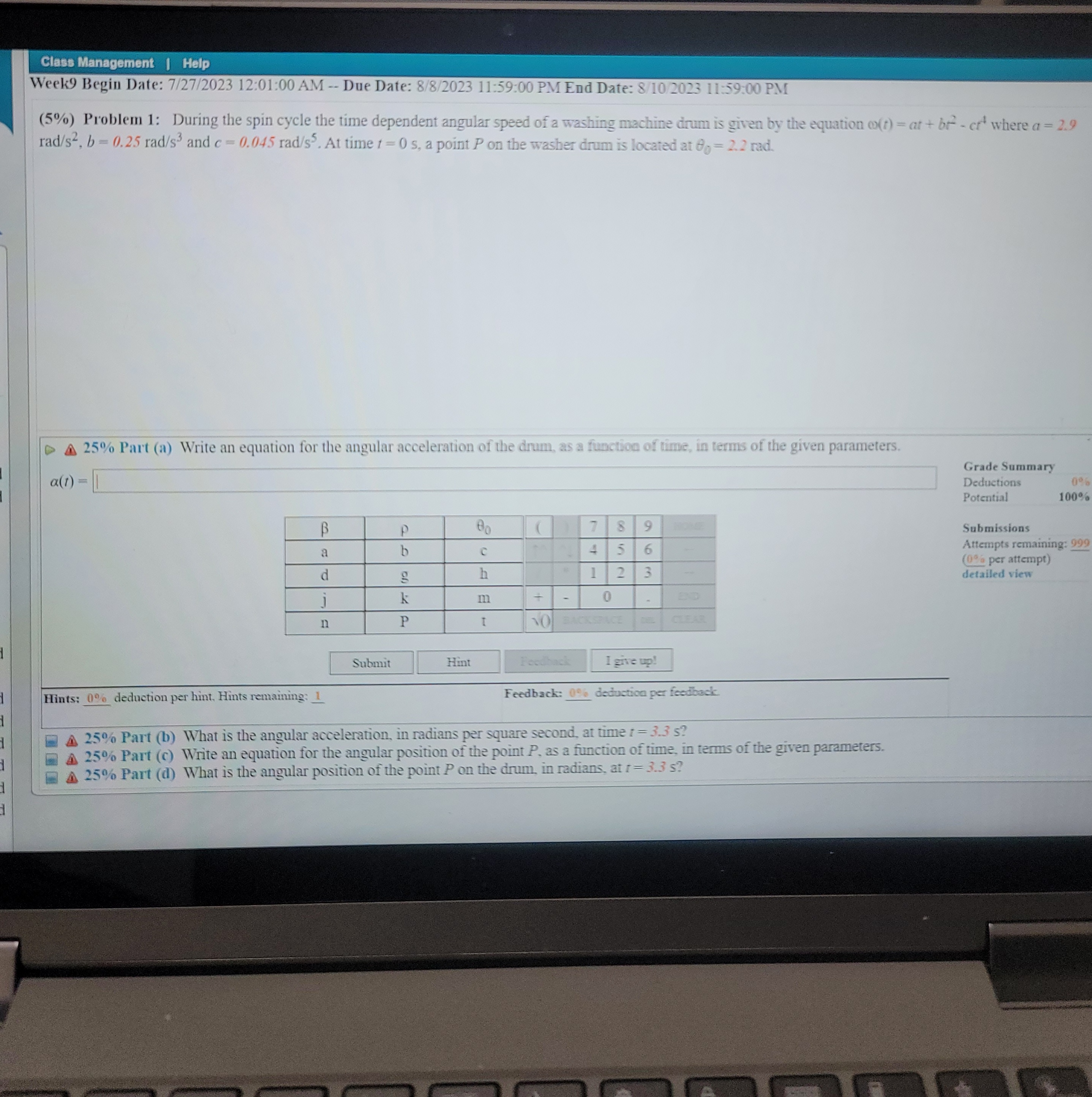  Class Management | Help Week9 Begin Date: 7/27/2023 12:01:00 AM --