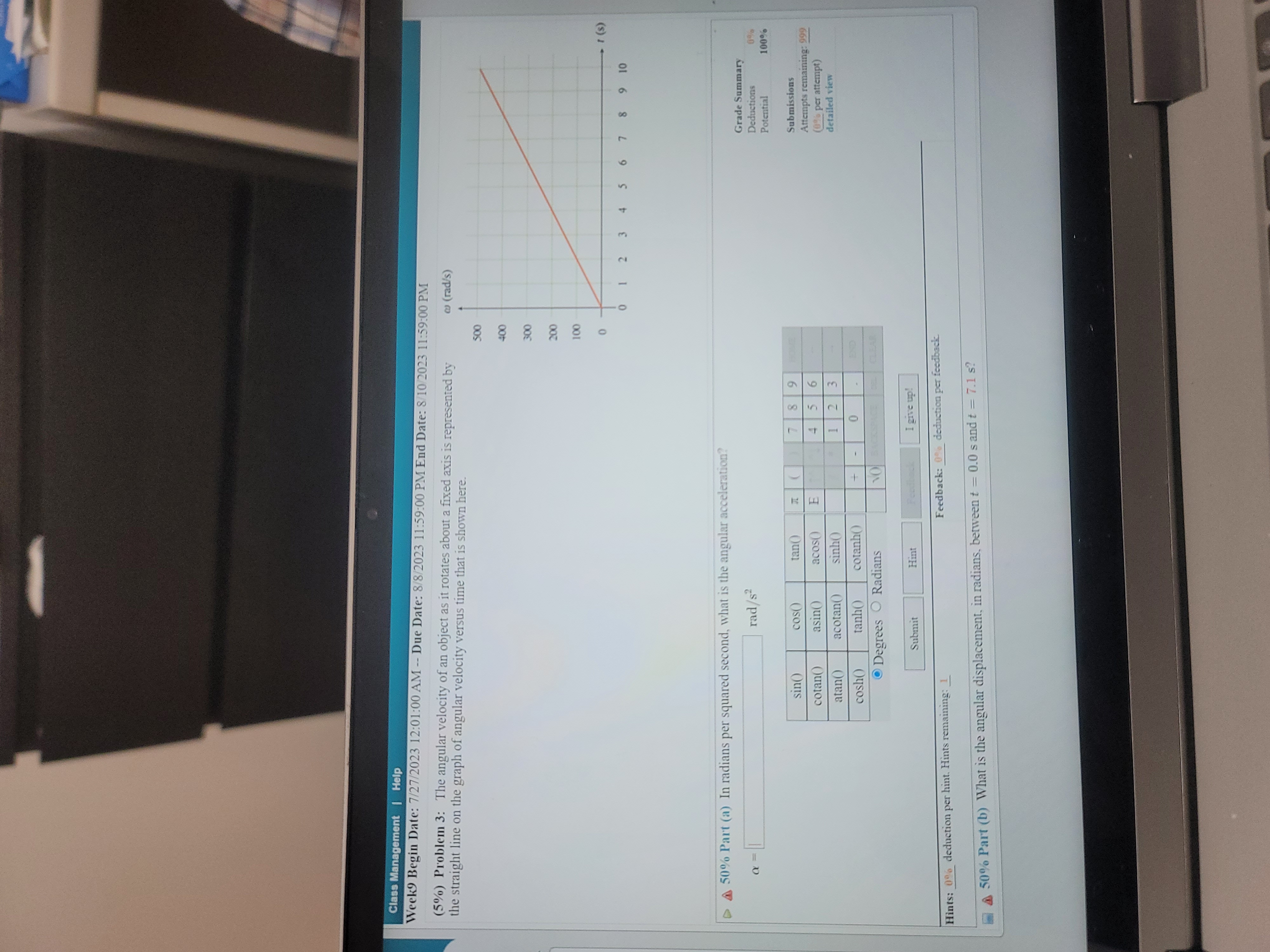 1: During the spin cycle the time dependent angular speed of a