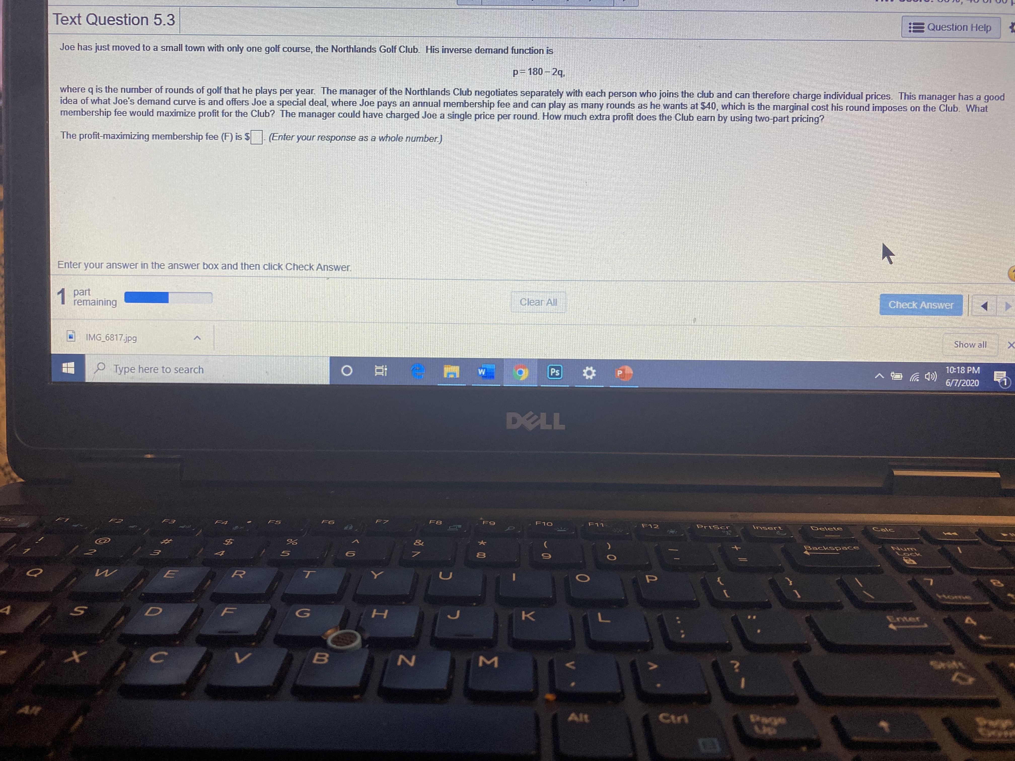 Text Question 5.3 Question Help Joe has just moved to a