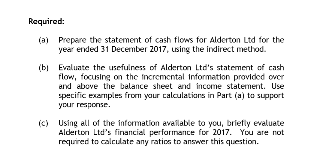 statement of cash flows for Alderton Ltd for the year ended 31