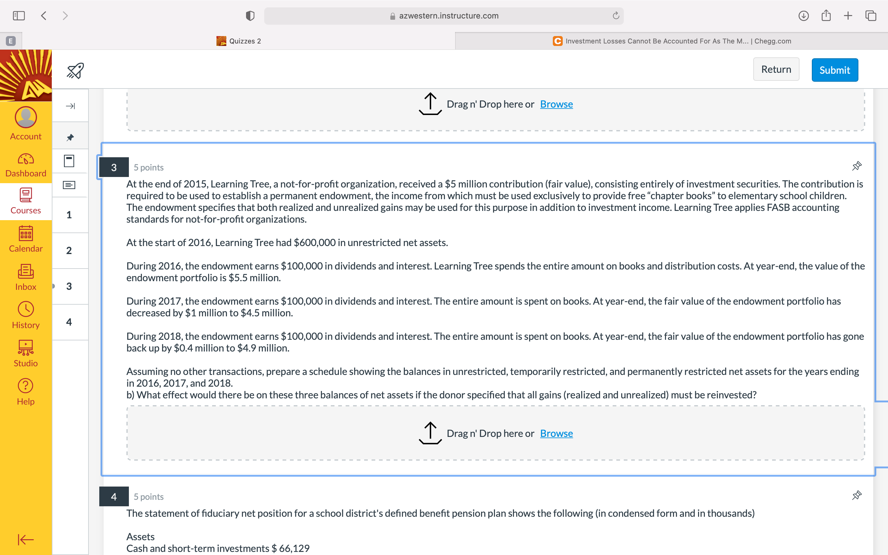  I) azwestern.instructure.com ('1 (D G + u Quizzes 2 8 Investment