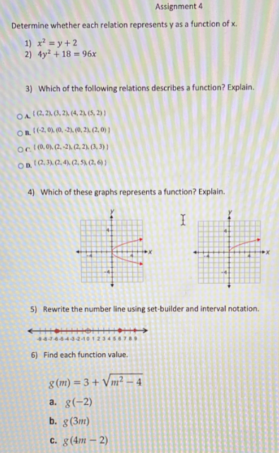  Assignment 4 Determine whether each relation represents y as a function