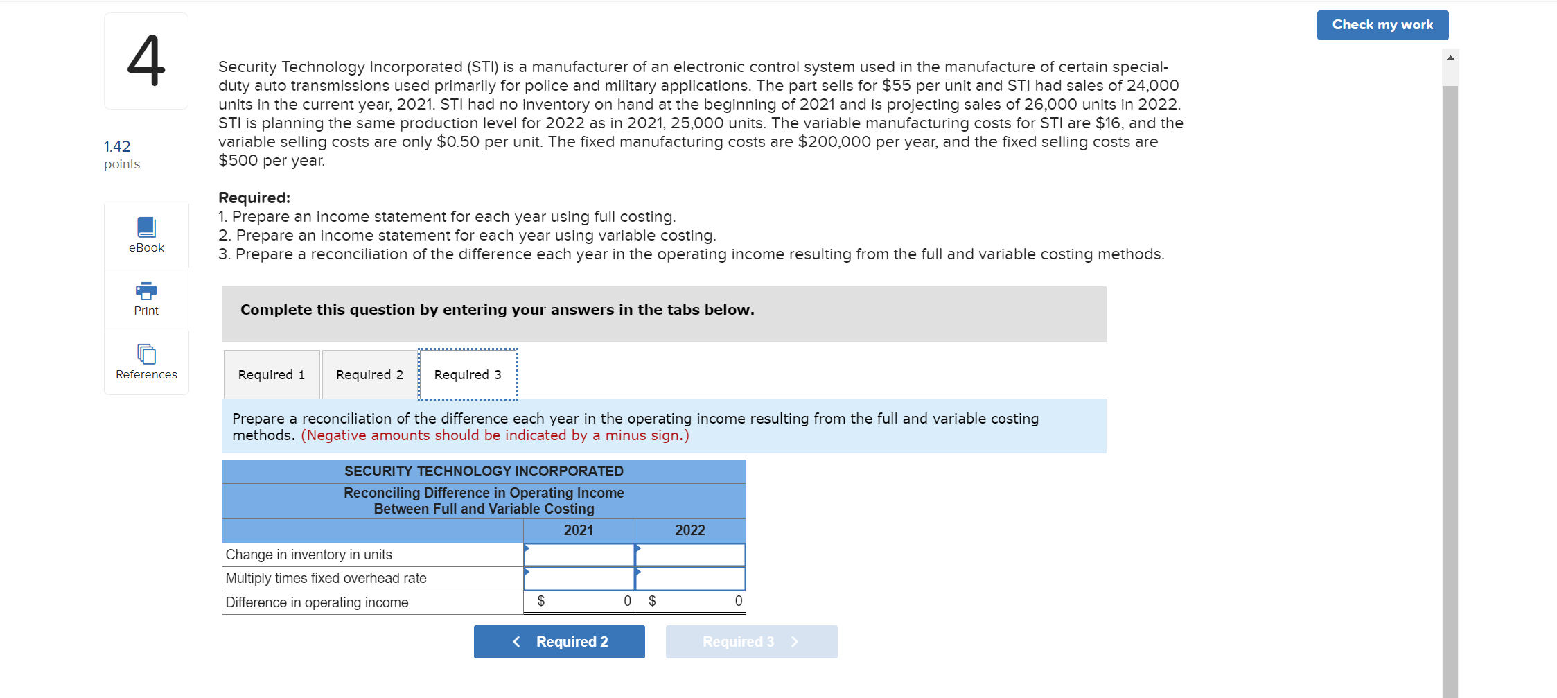 part sells for $55 per unit and STI had sales of 24,000