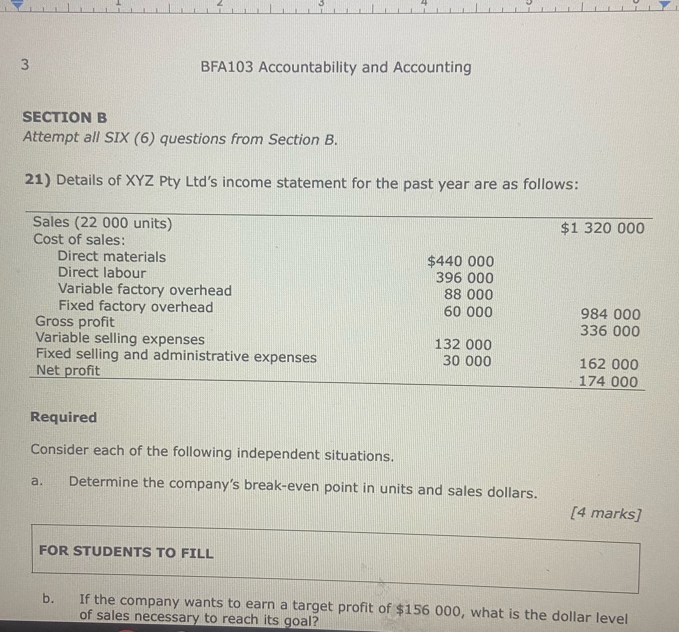 for the past year are as follows: Sales (22 000 units) $1