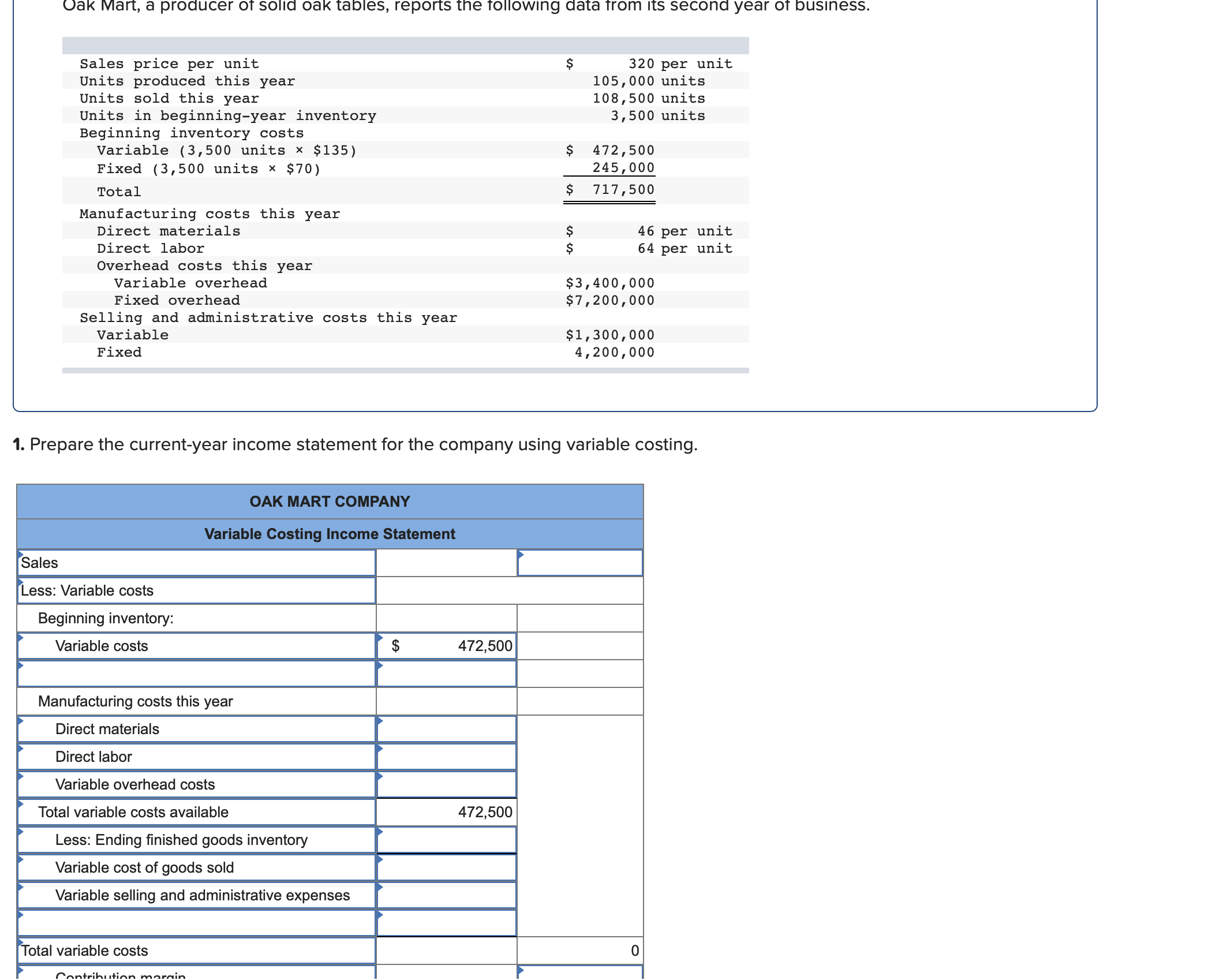 please provide detail on how to get the answer please Oak Mart,