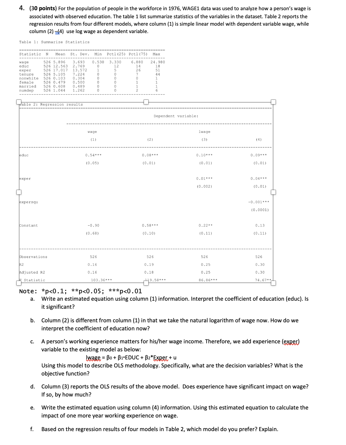 please answer as much as you can 4. {30 points) For the