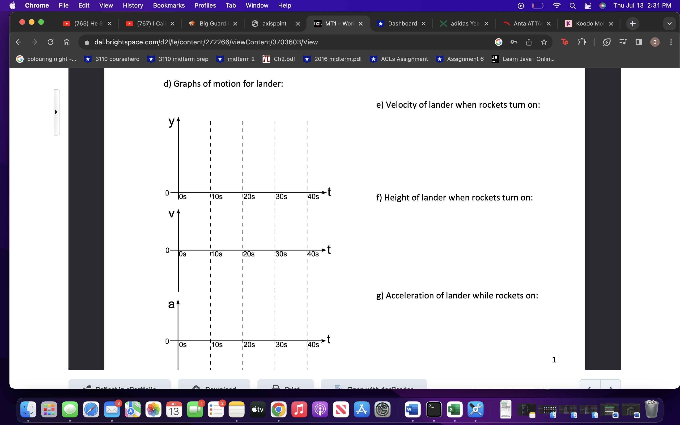 Sport X axispoint X D2L MT1 - Questions - PHYC1190 + C