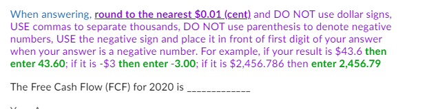 numbers to the ones presented here) Income Statement year ending 2020 Sales