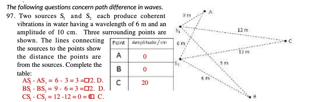 The following questions concern path difference in waves. A 97. Two