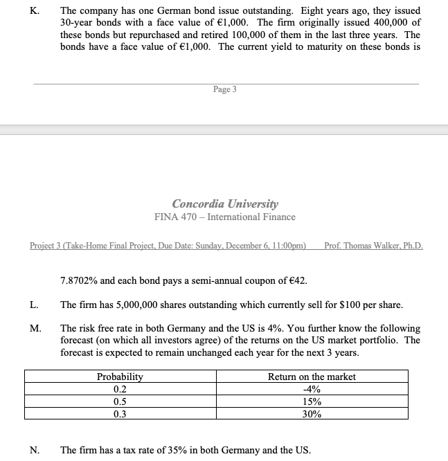  Complete the pro forma income statement for project Schwein. Use the