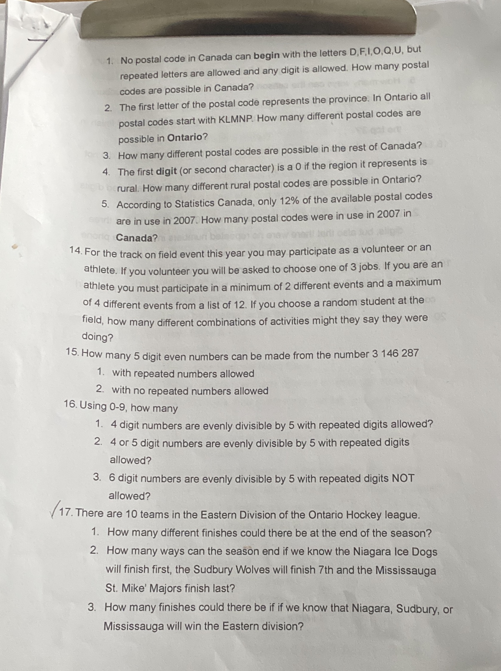 Please solve Thanks 1. No postal code in Canada can begin with