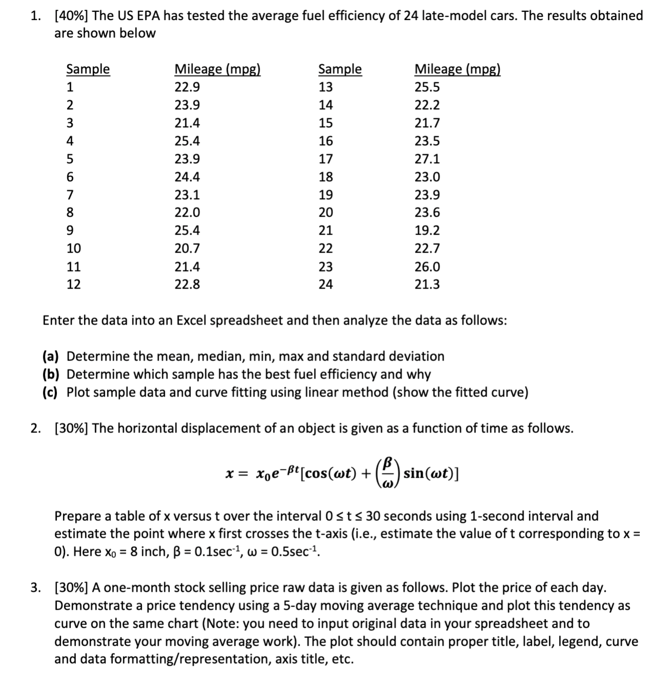 help me to complete homework using excel 1. [40%] The US EPA