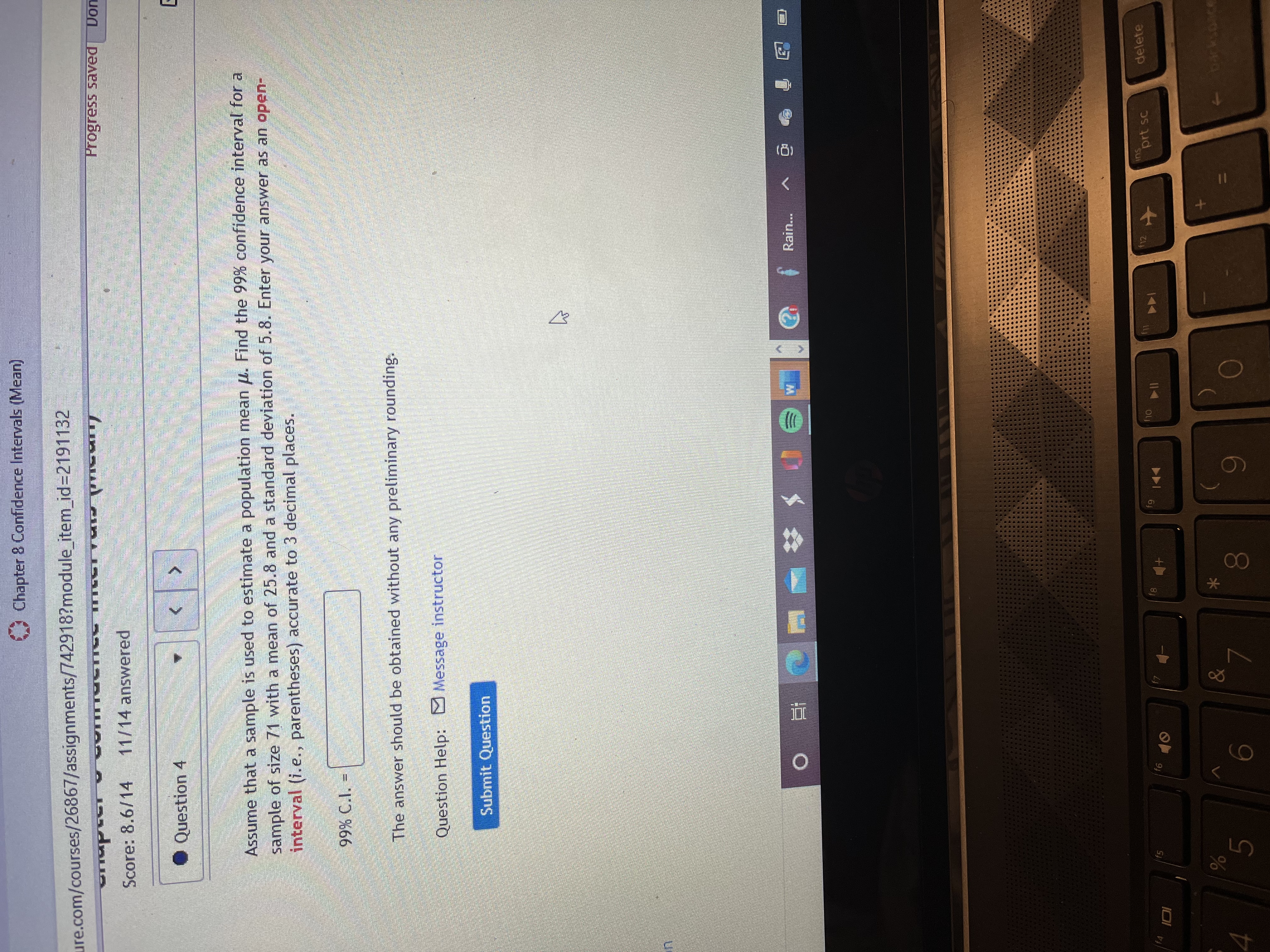 normally distributed. Based on this data, find the 90% confidence interval of