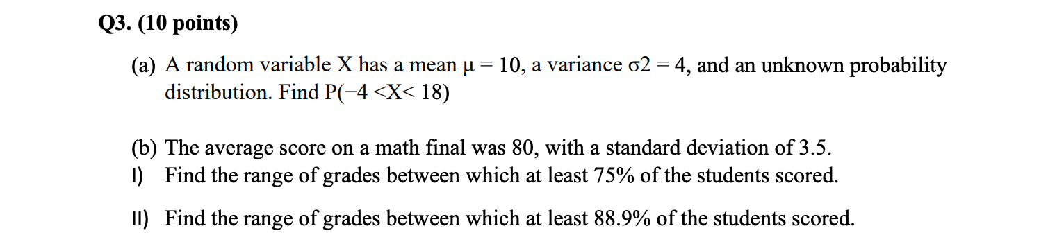 u = 10, a variance 62 = 4, and an unknown probability