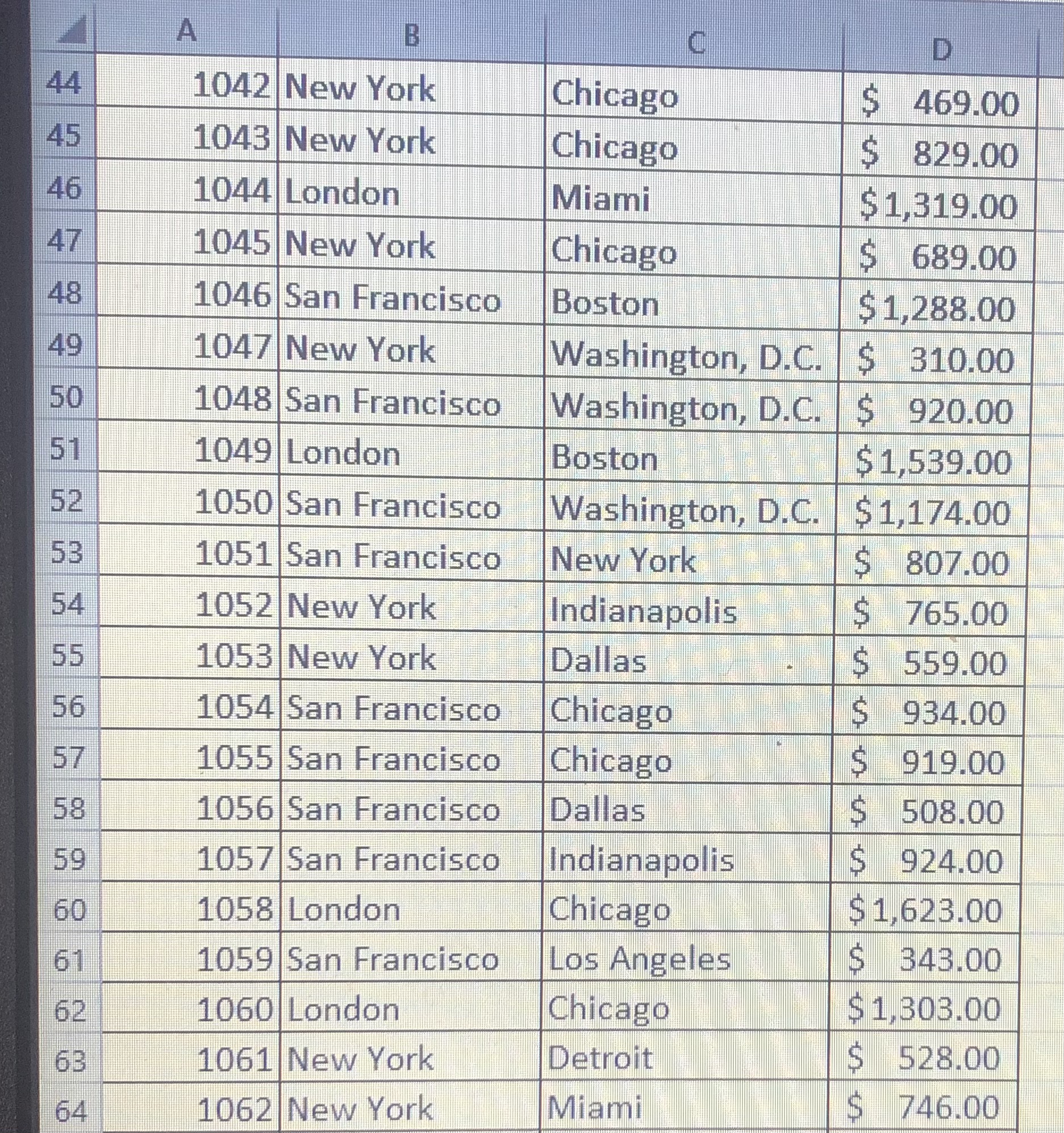 the departure city for this flight. Copy the formula down to cell