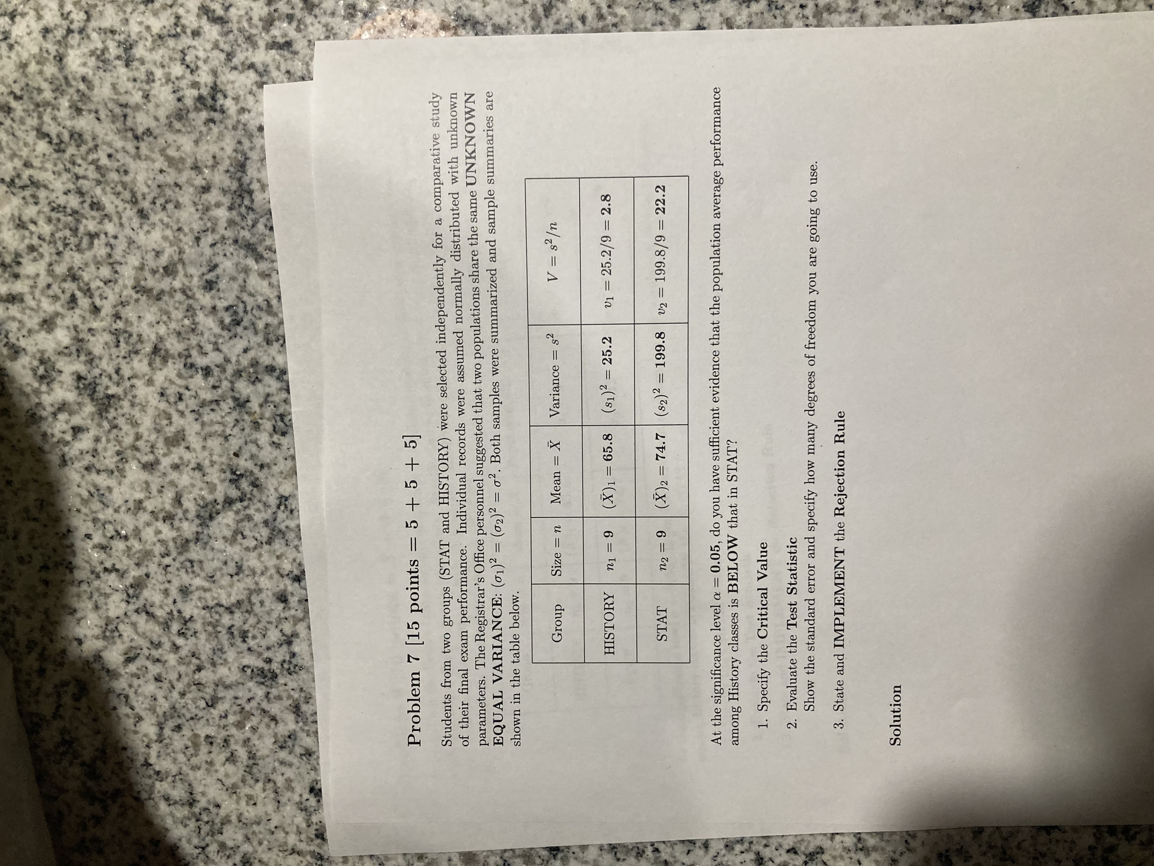 Problem 7 [15 points = 5 + 5 + 5] Students