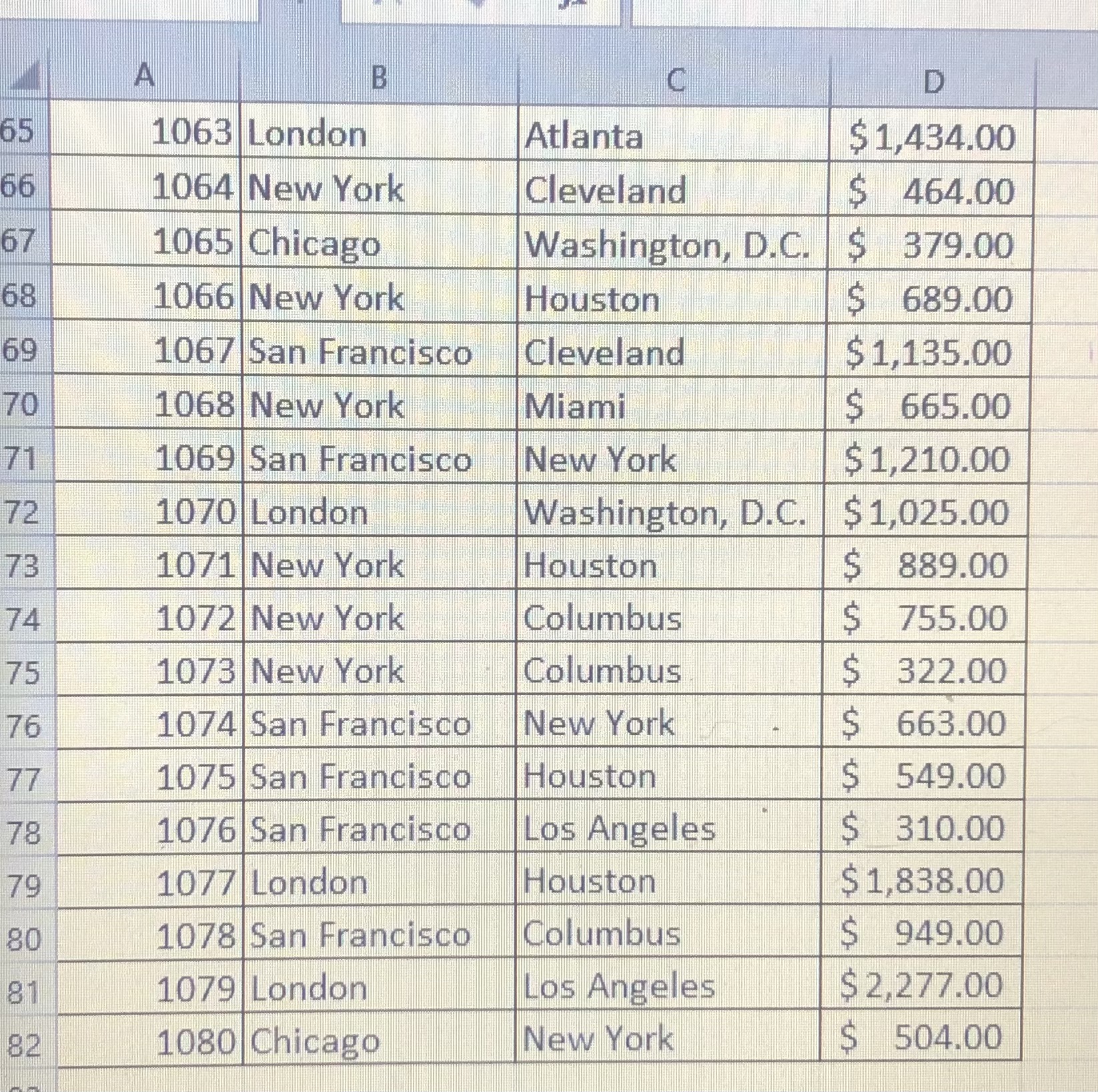 base fare ticket price (column G of the Requests worksheet) and the