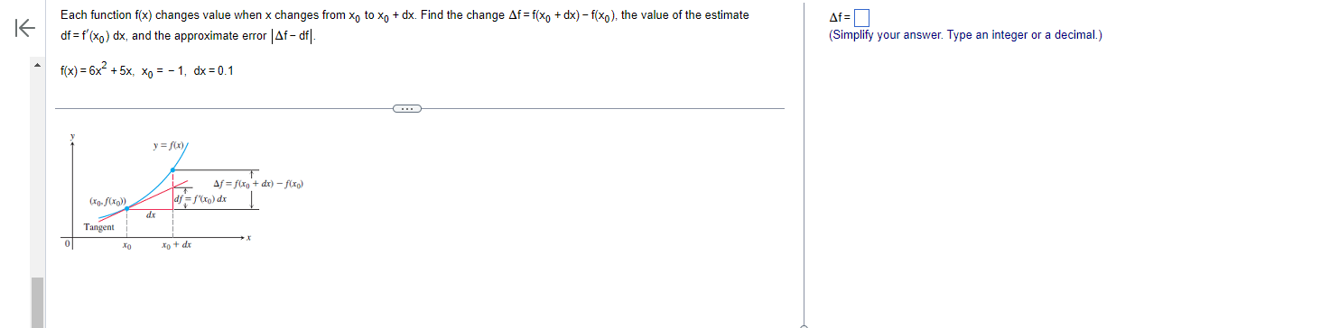 xo + dx. Find the change Af= f(x, + dx) - f(xo),