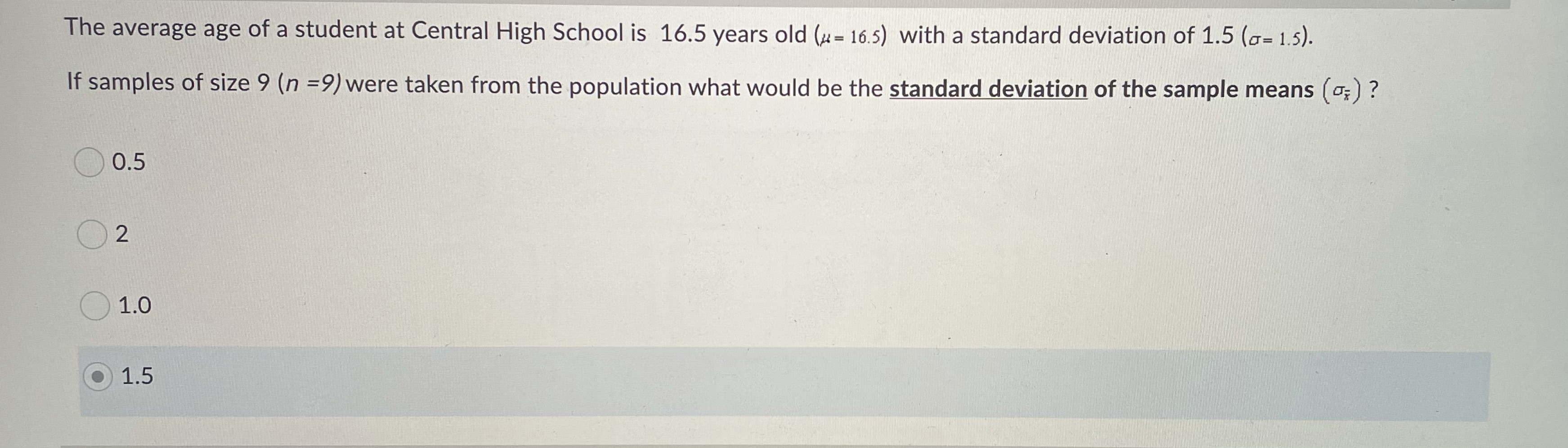 the answer highlighted in blue is incorrect. The average age of a