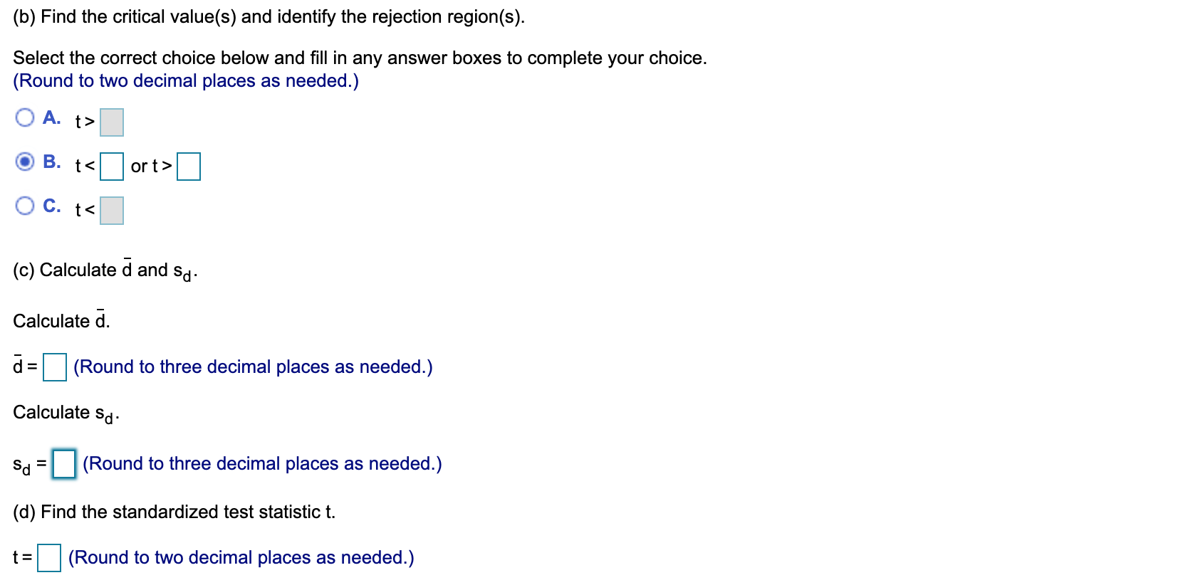 once)Drop down options for (e), 1st one: (Fail to reject, reject), 2nd: