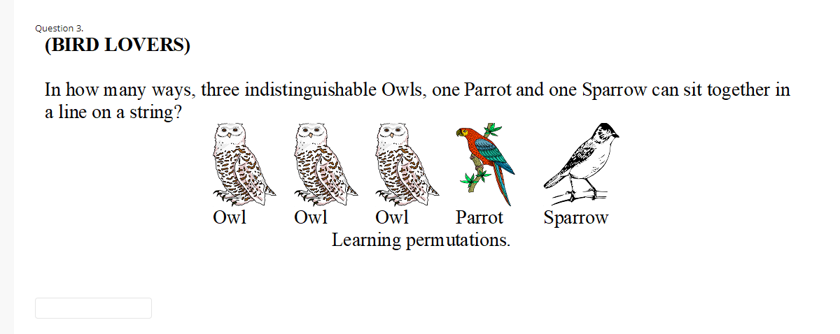 learning math Find the values of the quantity:Question 3. (BIRD LOVERS) In