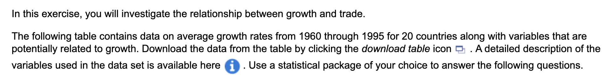 contains data on average growth rates from 1960 through 1995 for 20